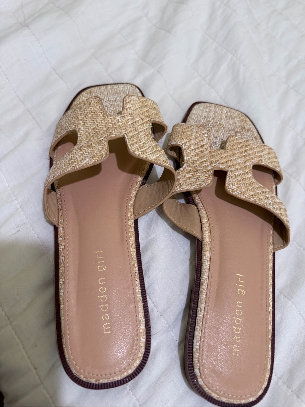 Madden Girl Beige Woven Slide Sandals